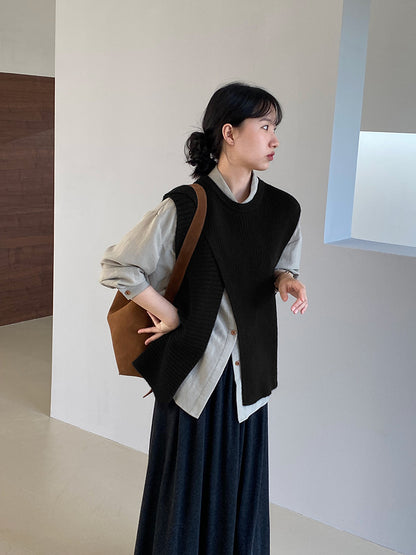 【cim8979】實拍秋冬設計師款不規則寬鬆針織馬甲251030