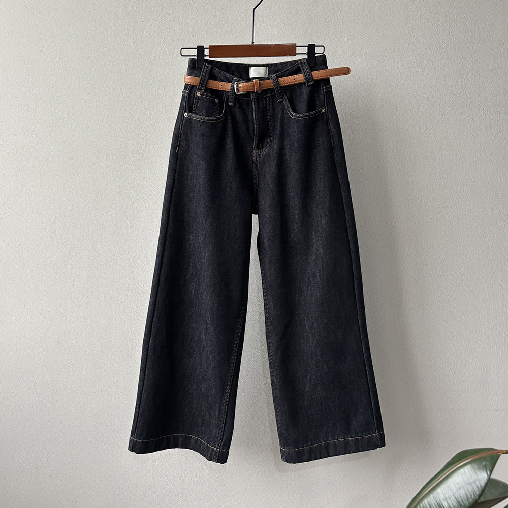 【Y981316】實拍S~XL冬季高腰加絨直筒牛仔褲含腰帶251106