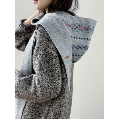 【YW571】實拍冬季復古可愛費爾島提花一体連帽針織圍巾251113