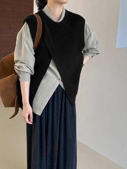 【cim8979】實拍秋冬設計師款不規則寬鬆針織馬甲251030