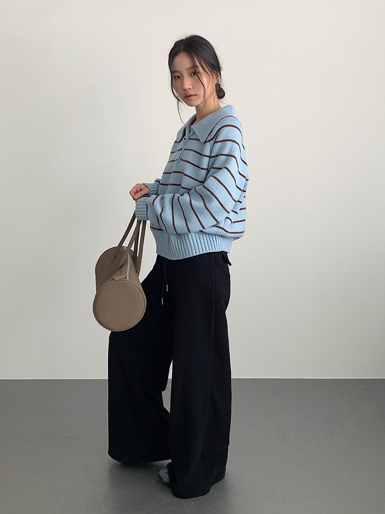 【LD11056】實拍慵懶高級感超修飾微喇叭衛褲251209