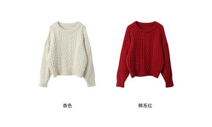 【LD11003】實拍冬季加厚麻花長袖圓領毛衣251110