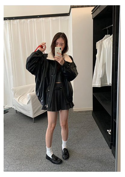 【H5485】實拍高級感毛領PU皮衣夾棉加厚外套251109