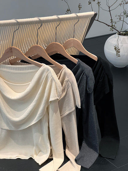 【cim396】實拍慵懶蕩領假2件披肩針織毛衣251030