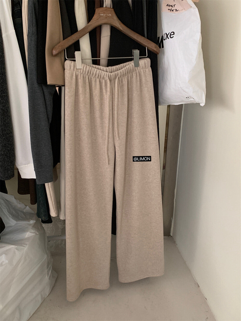 【L7039】實拍檸檬加厚加絨羊絨寬鬆顯瘦高腰直筒褲251117