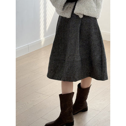 【Y8076】實拍氣質羊毛30%毛呢微花苞傘裙251201