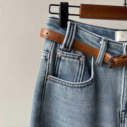 【Y981316】實拍S~XL冬季高腰加絨直筒牛仔褲含腰帶251106