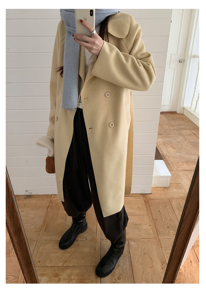 【H5479】實拍秋冬英倫翻領束腰雙面呢羊絨長外套251109