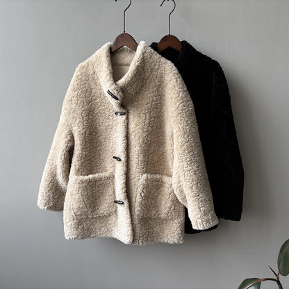 【Y7097】實拍冬季慵懒可愛牛角扣羊羔毛厚外套251113