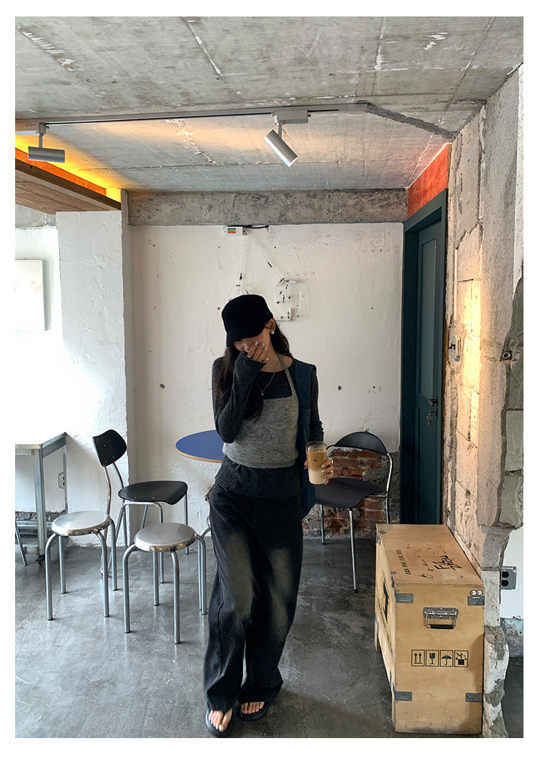 【H5393】實拍韓系簡約長袖針織衫＋休閒針織背心250902