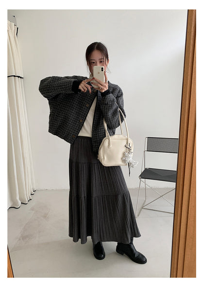 【H5476】實拍秋冬質感簡約細摺鬆緊腰a字傘裙251109