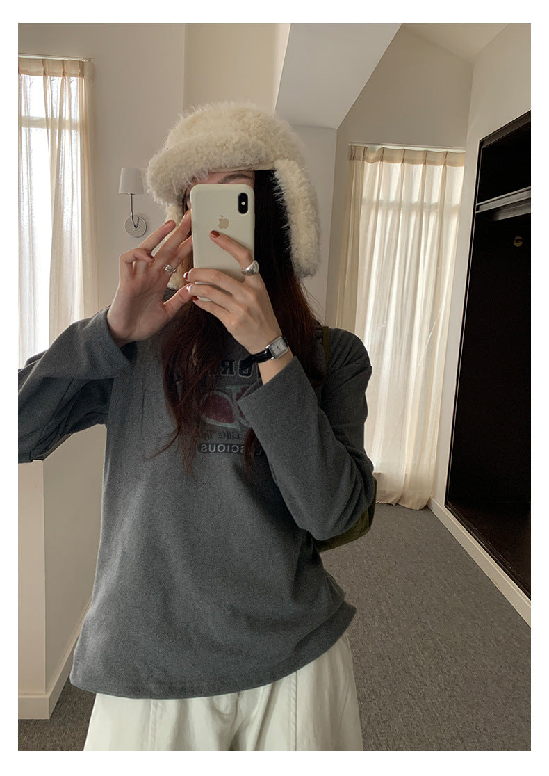 【H5497】實拍德絨加厚磨毛長袖T恤251118