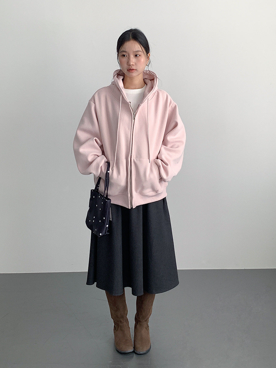 【LD11030】實拍冬季慵懶加絨加厚連帽衞衣外套251124