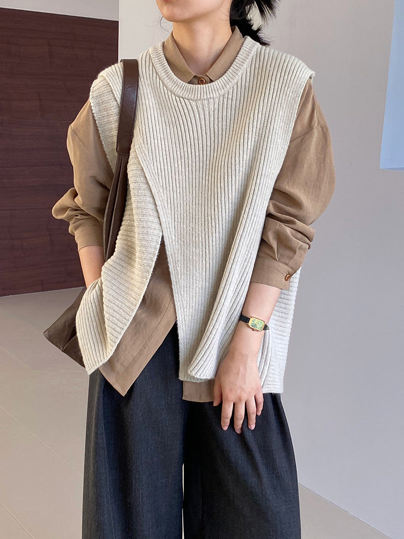 【cim8979】實拍秋冬設計師款不規則寬鬆針織馬甲251030