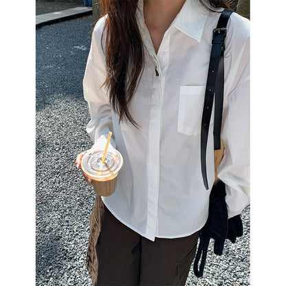 【H5422】實拍法式前襟小刺繡長袖襯衫250909
