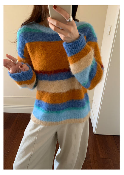 【H5522】實拍韓系街頭絨毛彩色針織毛衣251125