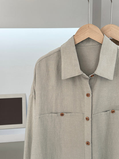 【cim6112】實拍韓國法式氣質天絲亞麻長袖襯衫251030