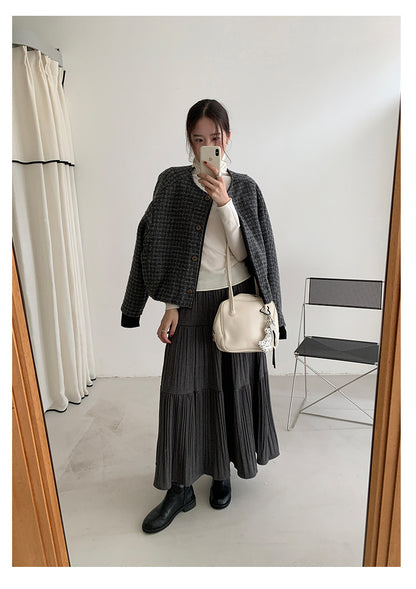 【H5476】實拍秋冬質感簡約細摺鬆緊腰a字傘裙251109