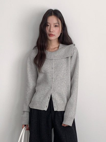 【LD11002】實拍秋冬法式設計感斜領針織毛衣外套251110