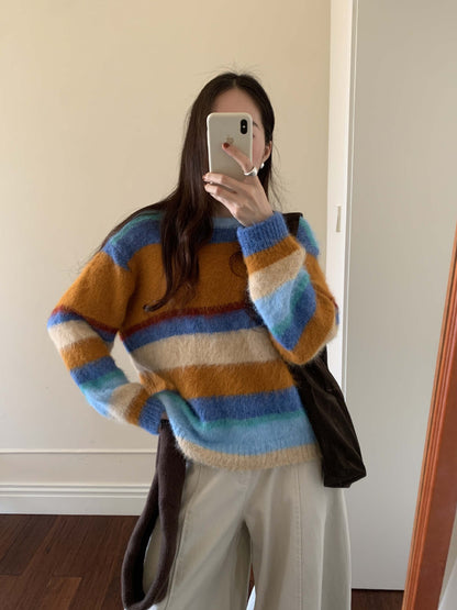 【H5522】實拍韓系街頭絨毛彩色針織毛衣251125
