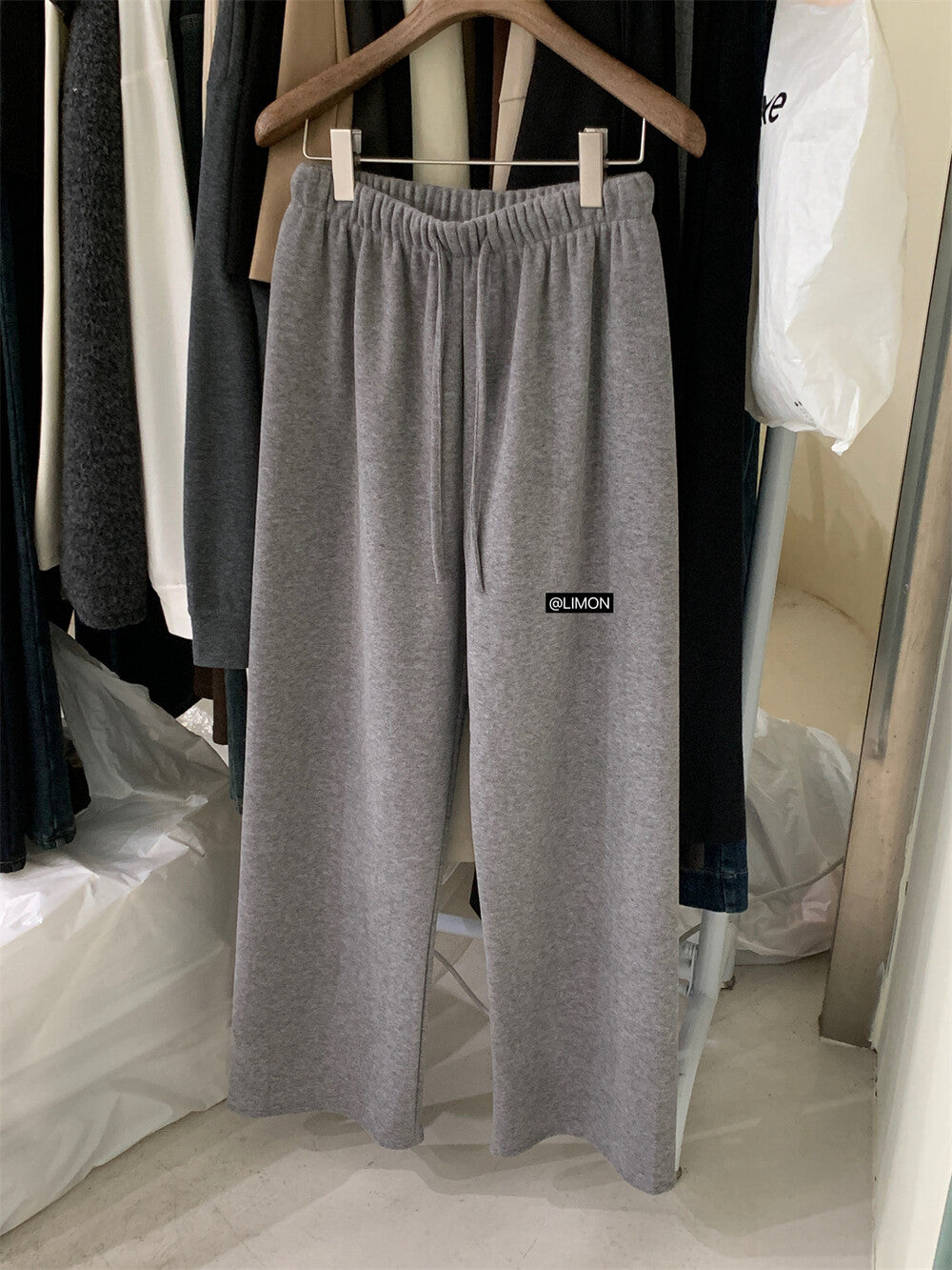 【L7039】實拍檸檬加厚加絨羊絨寬鬆顯瘦高腰直筒褲251117