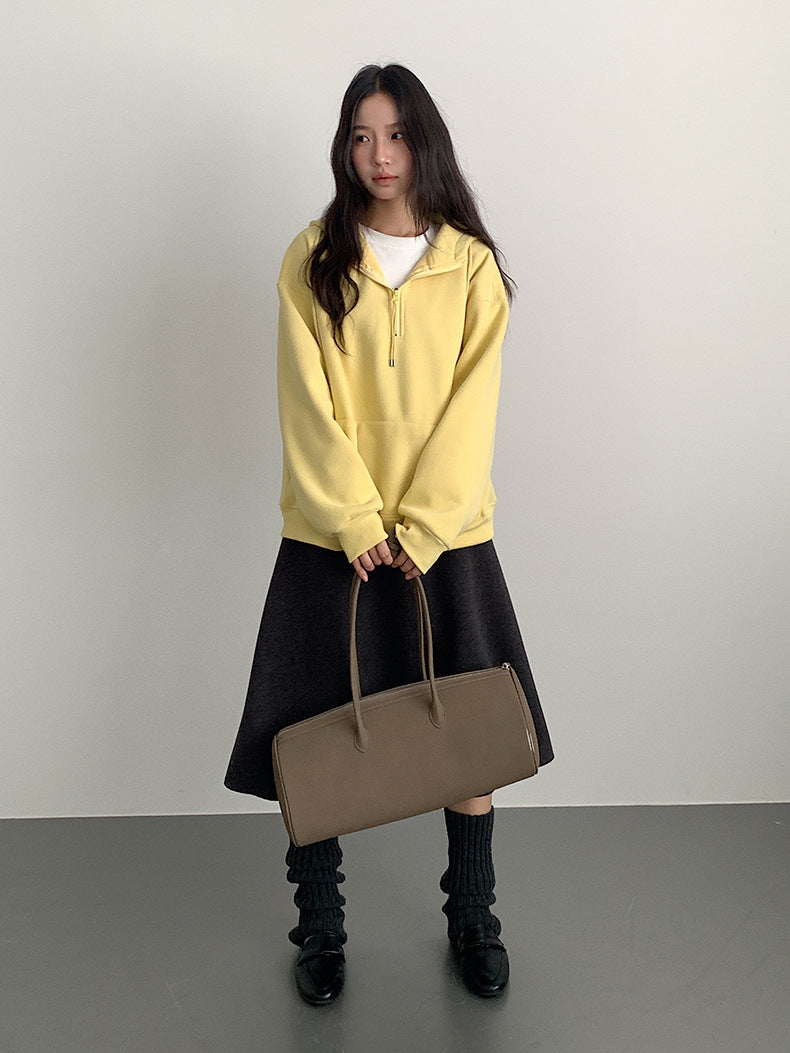 【LD11070】實拍氣質毛呢A字傘裙＋腰帶251209