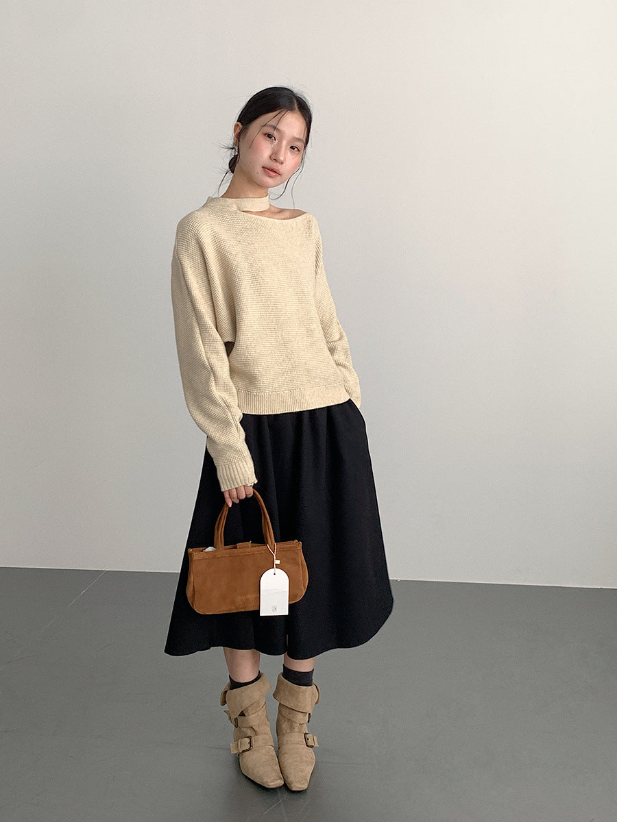 【LD11029】實拍韓系掛脖鏤空露肩針織毛衣251124