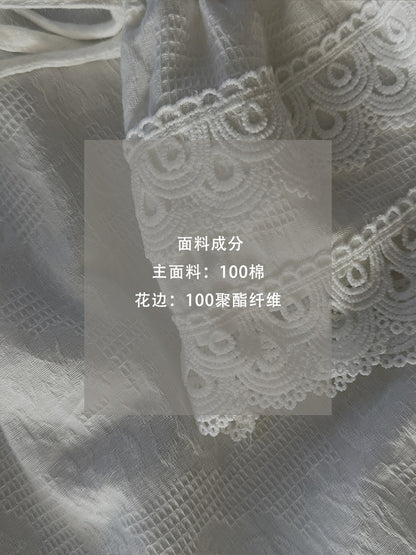 【cimz1332】實拍全棉蕾絲拼接木耳邊綁帶喇叭袖長袖襯衫260311