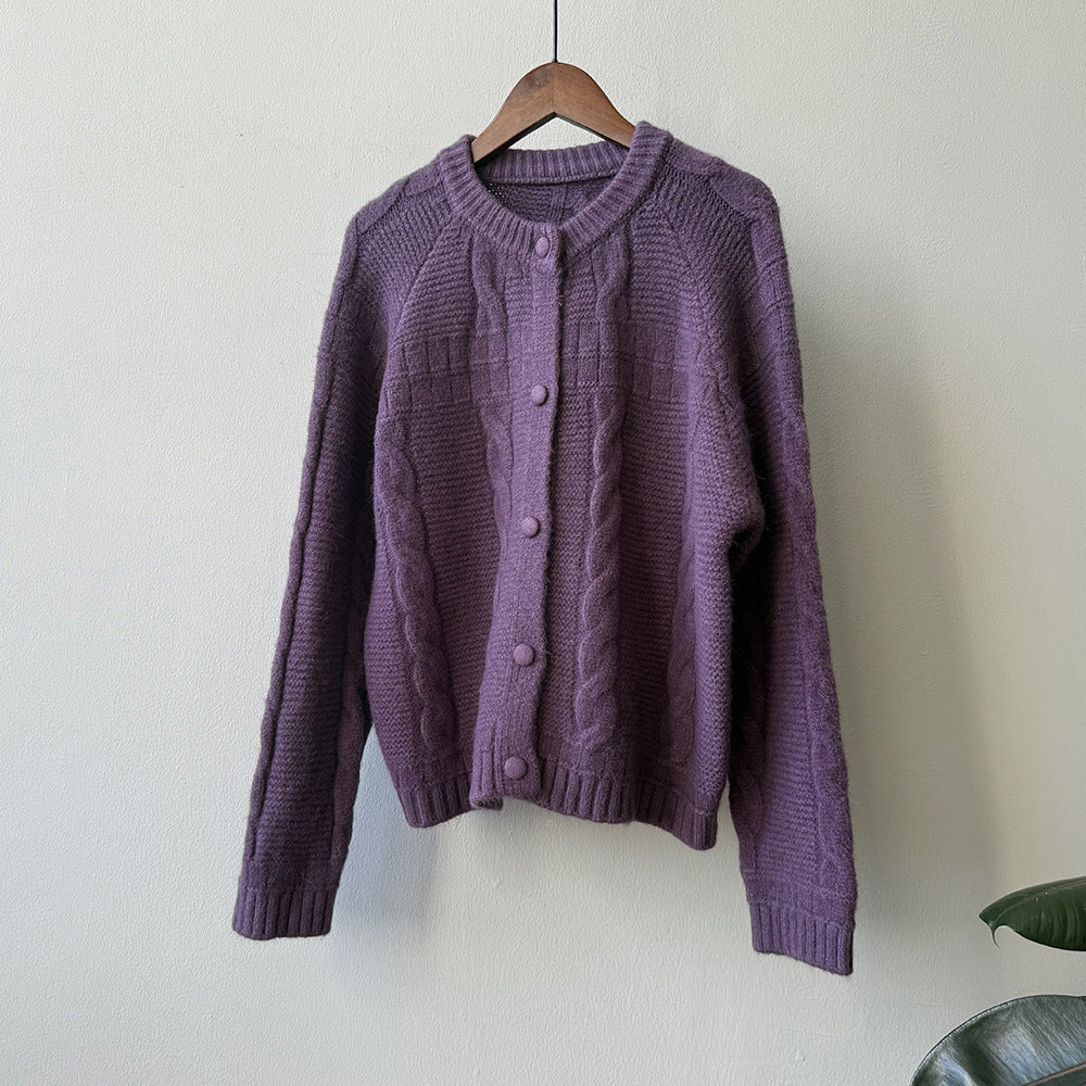 【YP2556】實拍微甜圓領包扣麻花針織外套251023