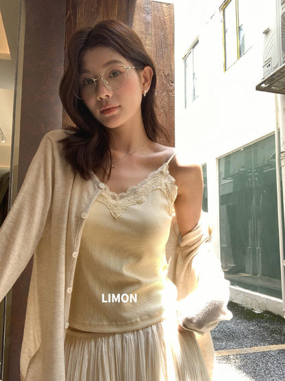 【LTM1932】檸檬家法式純慾・蕾絲修身細肩帶內搭背心 (附胸墊)260916