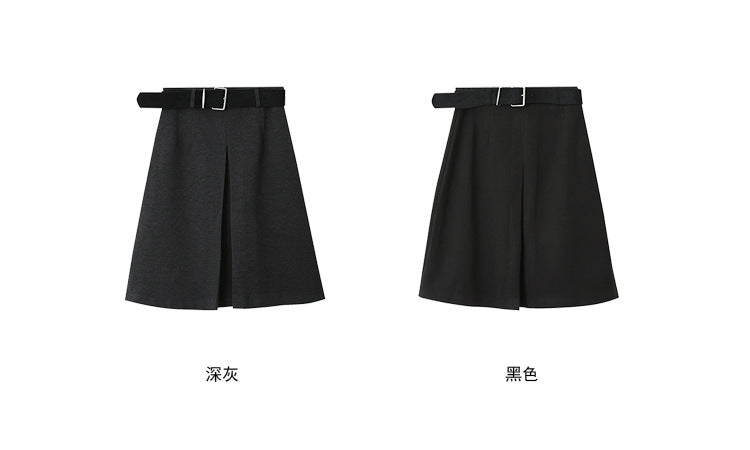 【LD3300】實拍S~XL韓版高腰顯瘦毛呢A字裙＋腰帶251103