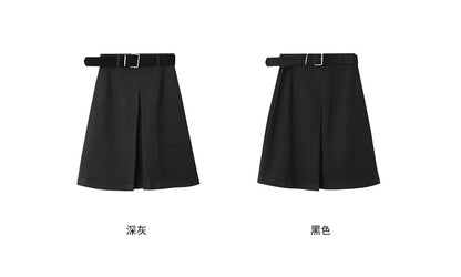 【LD3300】實拍S~XL韓版高腰顯瘦毛呢A字裙＋腰帶251103