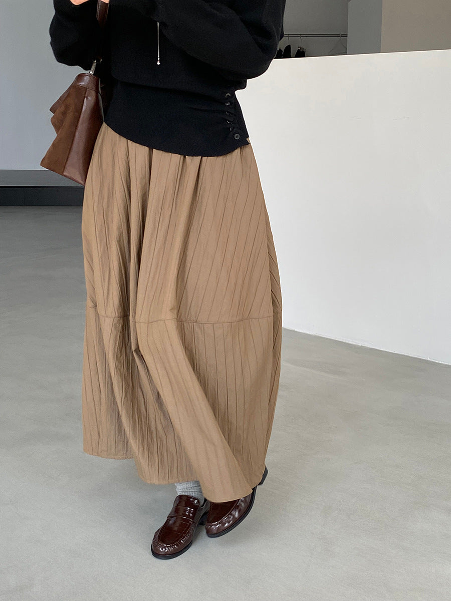 【cim1708】實拍秋冬法式寂靜高腰加厚微花苞A字裙251030