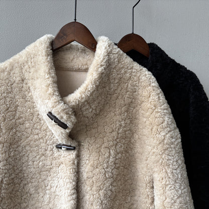 【Y7097】實拍冬季慵懒可愛牛角扣羊羔毛厚外套251113