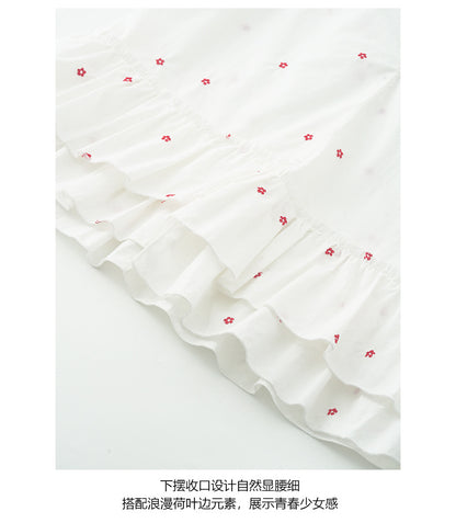 【H5355】實拍韓版小荷葉刺繡碎花襯衫250701