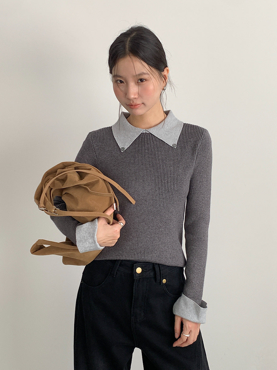 【LD11026】實拍絕美法式針織坑條假2件針織衫251124