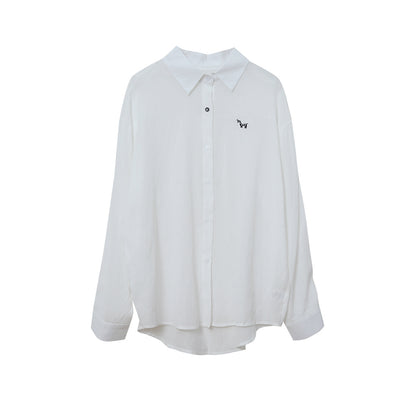 【LD11298】韓系慵懶鬆弛感☁️百搭小馬刺繡薄款純色長袖襯衫260519