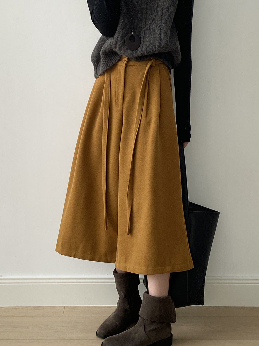 【Y82677】 實拍復古系帶加厚七分闊腿褲251023