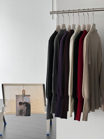 【cimz6652】實拍氣質半高領/V領燈籠袖極簡氣質針織衫251128