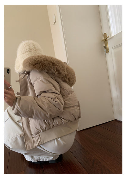 【H5501】實拍奶油風毛領連帽短款加厚棉服251118