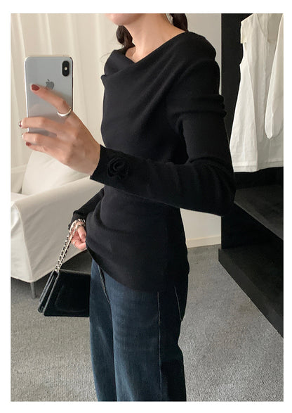 【H5487】實拍秋冬褶皺露肩針織衫251109