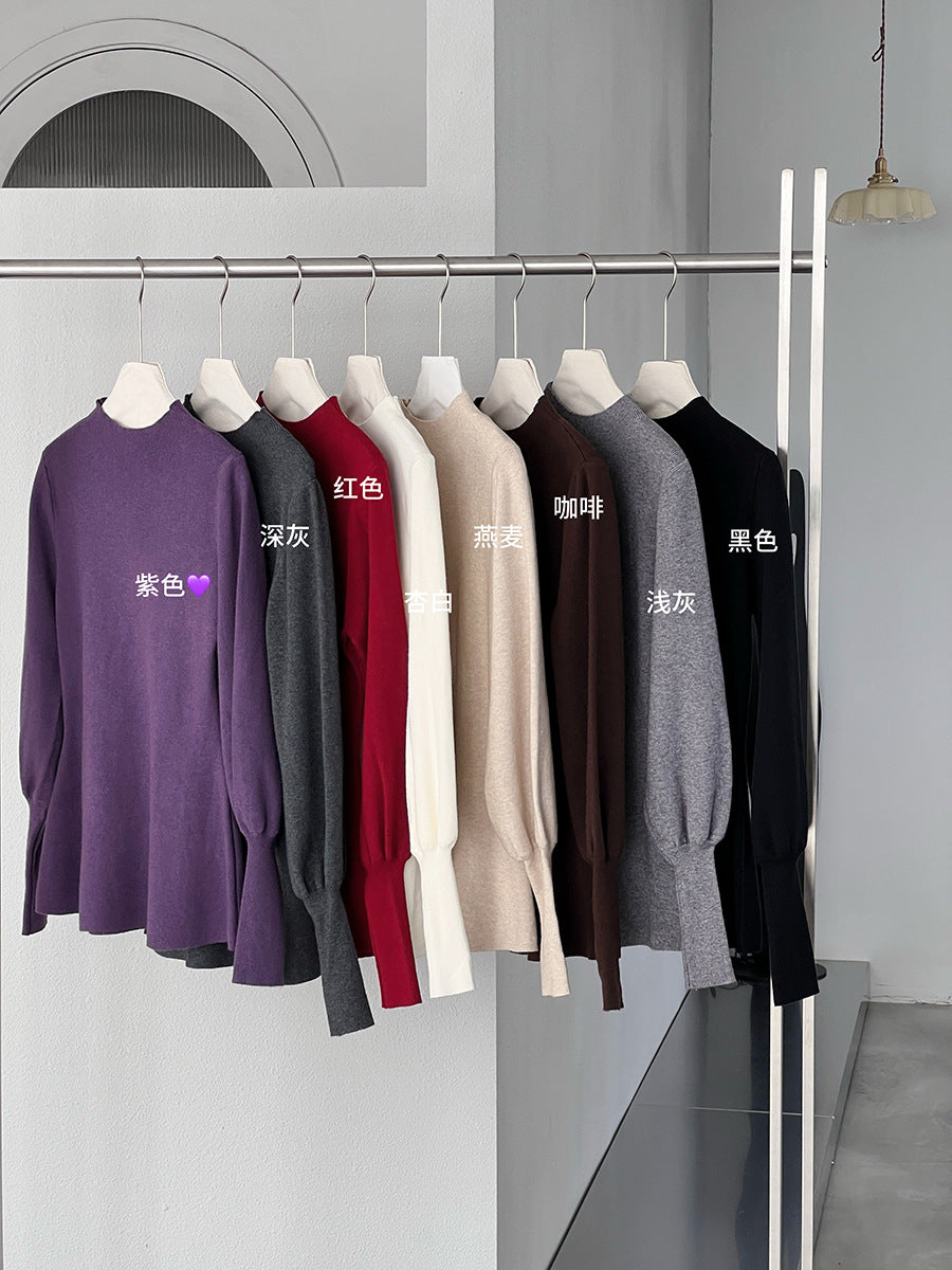 【cimz6652】實拍氣質半高領/V領燈籠袖極簡氣質針織衫251128