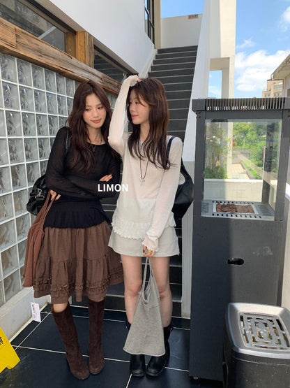 【LT371】檸檬家溫柔細節・天絲木耳邊圓領修身針織衫260909