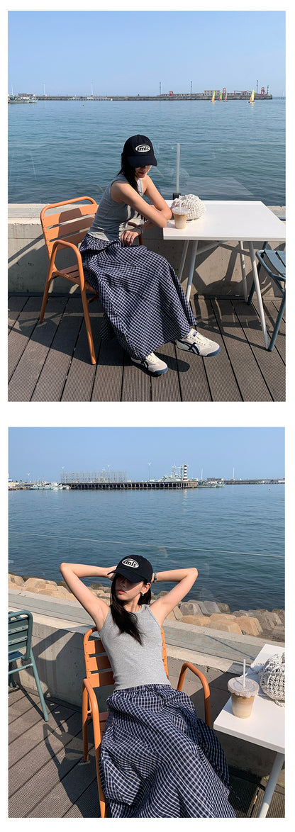 【H5301】實拍夏季輕爽格子氣球長裙250610