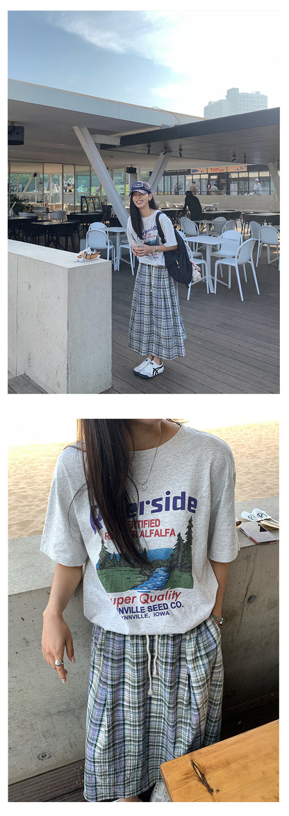 【H5279】實拍夏季復古清新感口袋格紋裙（鬆緊腰）250603