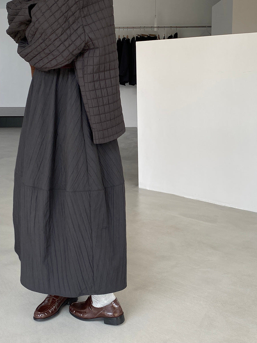 【cim1708】實拍秋冬法式寂靜高腰加厚微花苞A字裙251030