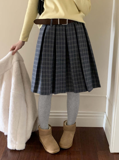 【H5502】實拍學院復古磨毛格子百褶A字裙251118