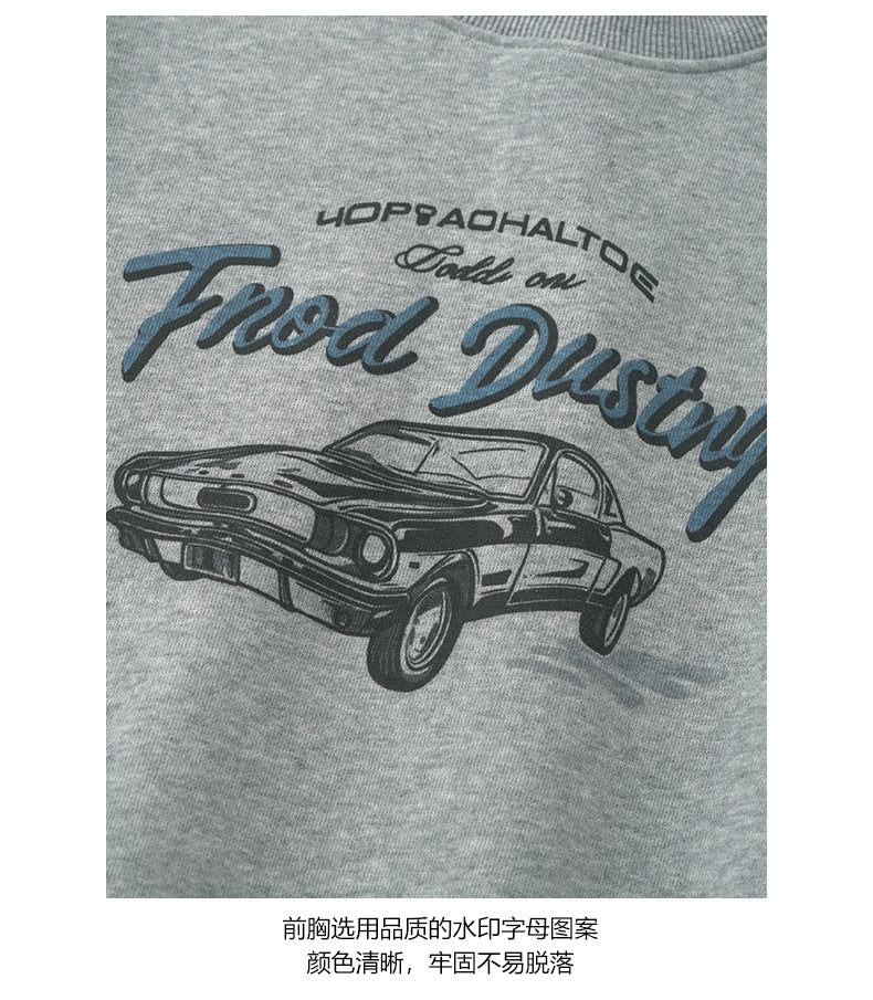 【H573】實拍美式汽車印花寬鬆圓領衛衣251021