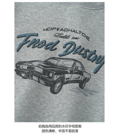 【H573】實拍美式汽車印花寬鬆圓領衛衣251021