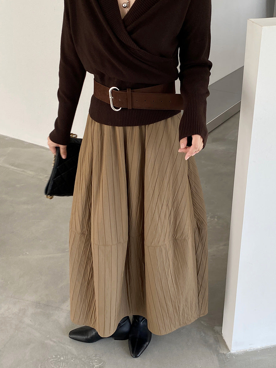 【cim1708】實拍秋冬法式寂靜高腰加厚微花苞A字裙251030